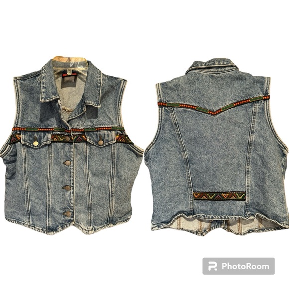 Roper Jackets & Blazers - Vintage Tapestry Embroidered Button Front Denim Vest Five Star By Roper Size L